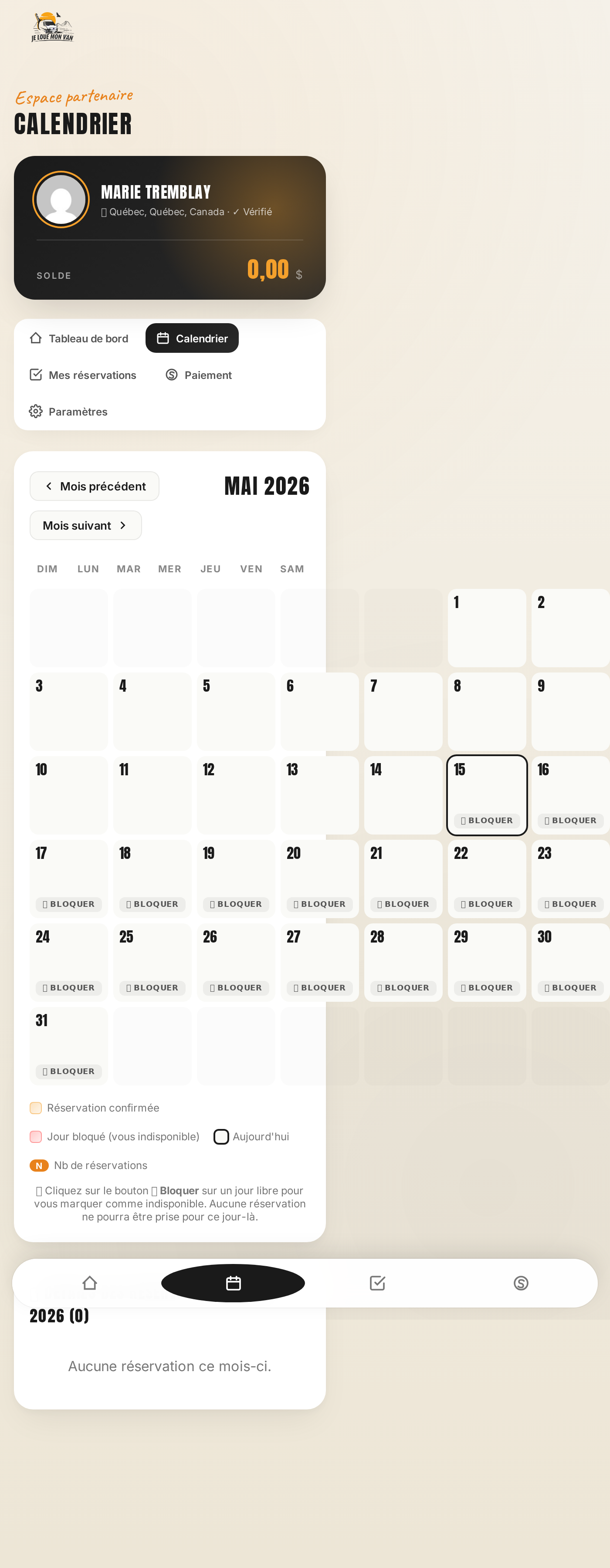 Calendrier partenaire mobile
