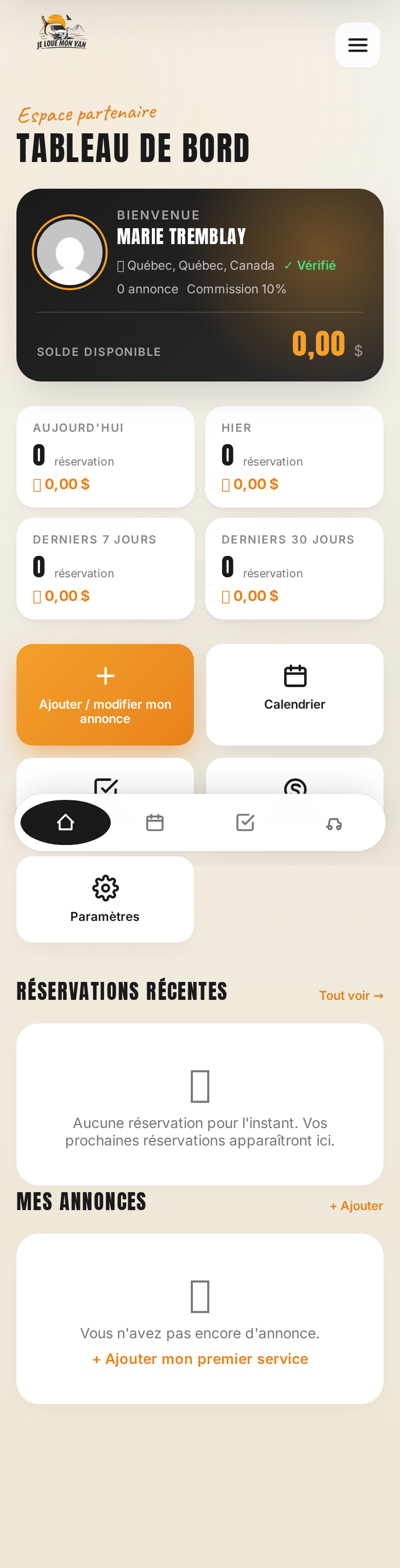Tableau de bord partenaire mobile