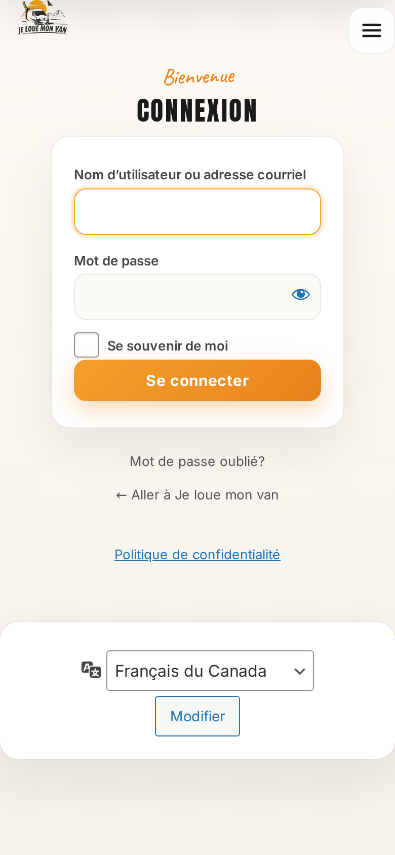Écran de connexion mobile